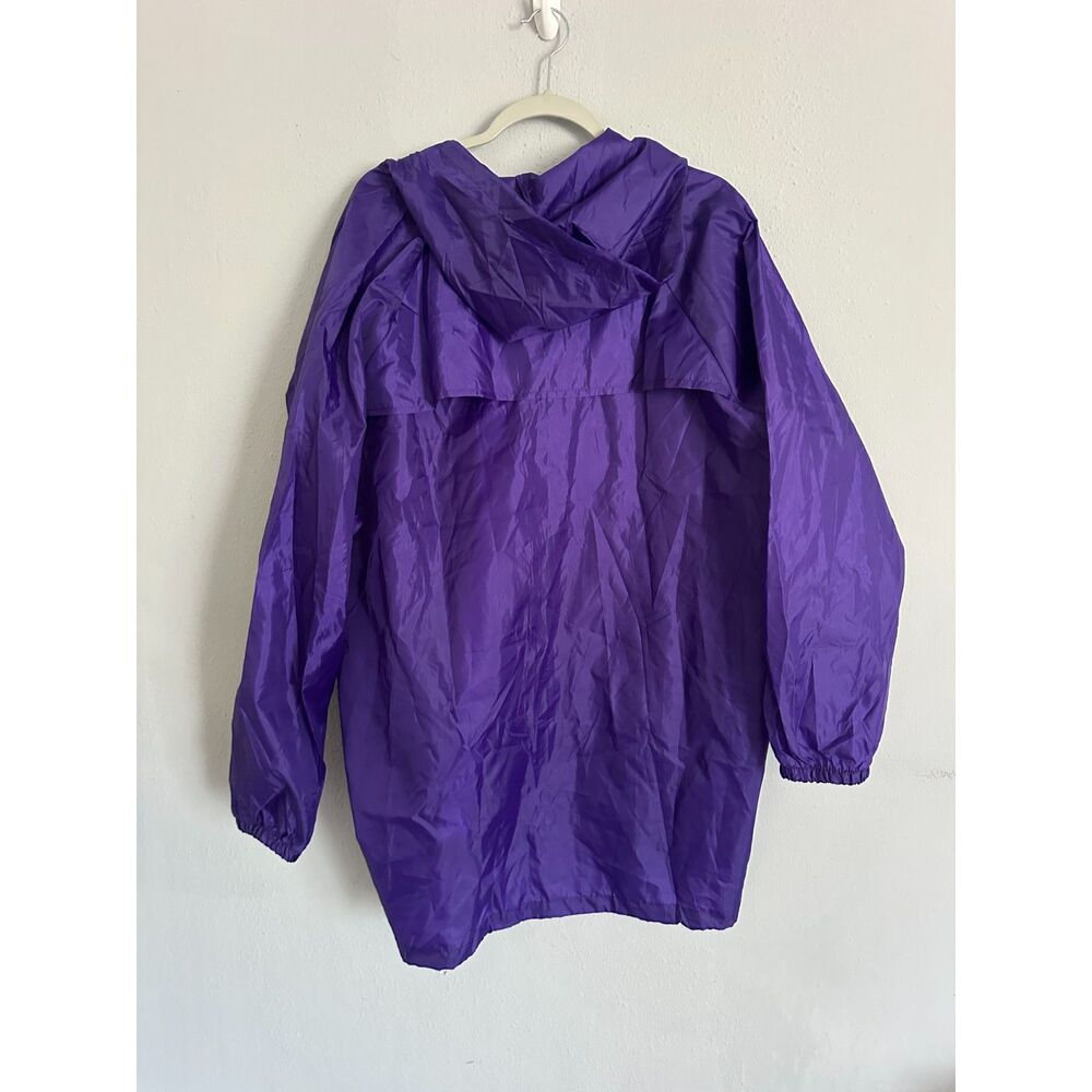 Purple Hooded Windbreaker Rain Jacket Full Zip One Size Lightweight - Picture 3 of 6